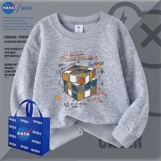 NASA秋冬新款帅气印花儿童卫衣神奇魔方休闲加绒圆领男童长袖上衣