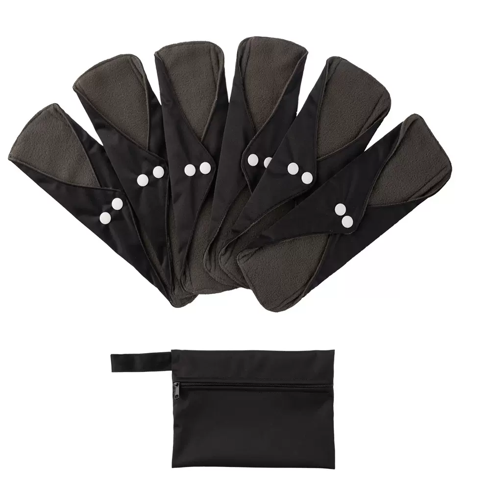 竹炭卫生巾套装日夜两用可洗卫生护垫重复使用防水布姨妈巾