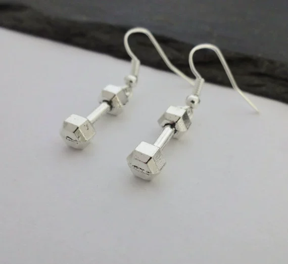 Модные ретро серьги, серебристое украшение ручной работы, гантели, европейский стиль, простой и элегантный дизайн