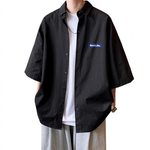 Summer thin men's sporty casual short-sleeve shirt, Hong Kong-style Japanese casual half-sleeve top coat, trendy brand for boys