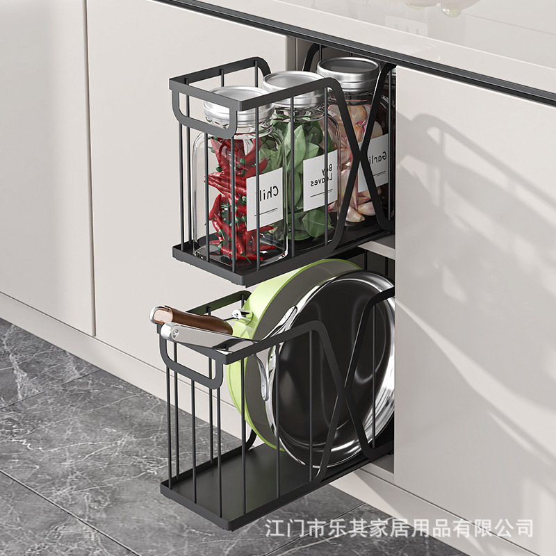 El estante del fregadero debajo de la cocina se puede tirar, la olla de almacenamiento multifuncional, el estante de acabado de artículos diversos, la cesta del cajón del armario