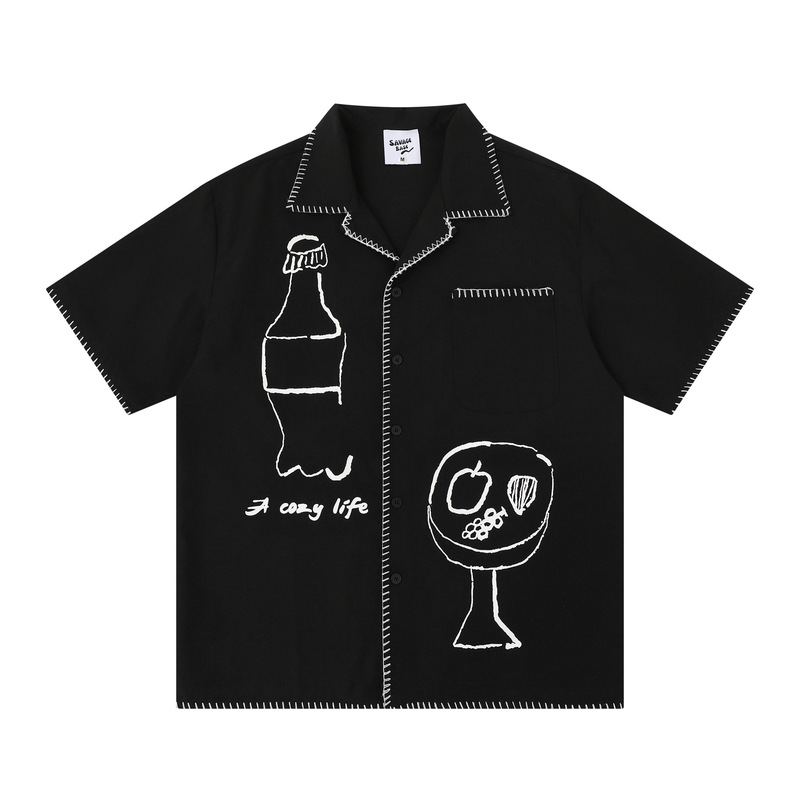 Zongchi Clothing American Retro Simple Graffiti Line Art Print Loose Casual Versatile Unisex Summer Short Sleeve T-Shirt Zongchi Clothing American Retro Simple Graffiti Line Art Print Loose Casual Versatile Unisex Summer Short Sleeve T-Shirt