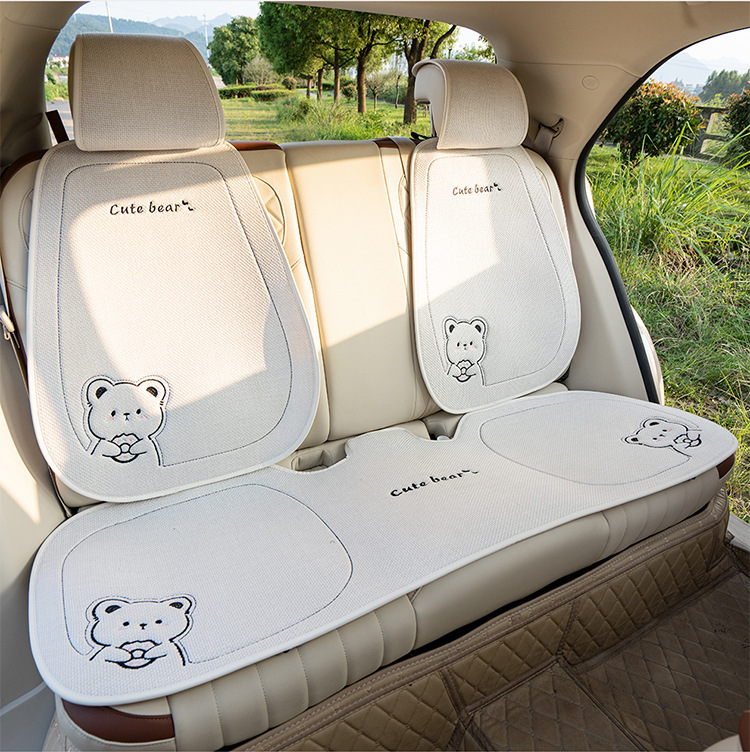 New Linen Donut Bear Cartoon Four Seasons Car Seat Cushion Set