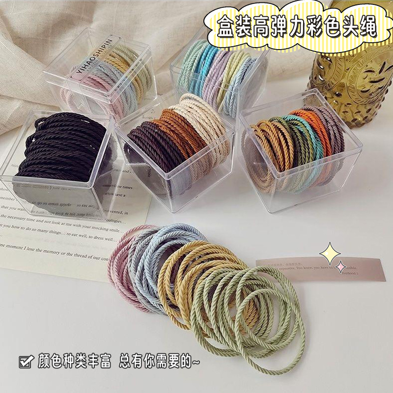 한국산 박스형 고탄성 컬러 고무줄 여성용 머리끈 헤어 액세서리 내구성 좋은 얇은 머리끈