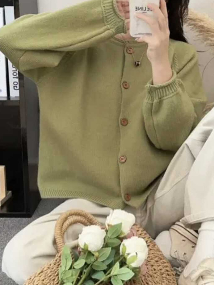 24 invierno Puyuan perezoso viento japonés y coreano ropa casual de mujer cardigan de cashmere grueso cuello redondo suéter suelto