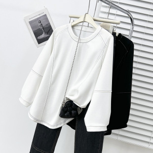 Spring 100kg Fat Sister Plus Size New Casual Fishbone Three-Dimensional Eight-Quarter Sleeve Top Women's Sweatshirt 6241