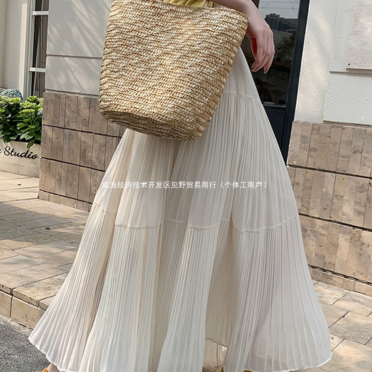 Шифоновая сетчатая плиссированная юбка для женщин, лето 2025, новая утягивающая юбка с высокой талией, драпированная юбка-зонтик трапециевидной формы, длинная юбка с большим подолом