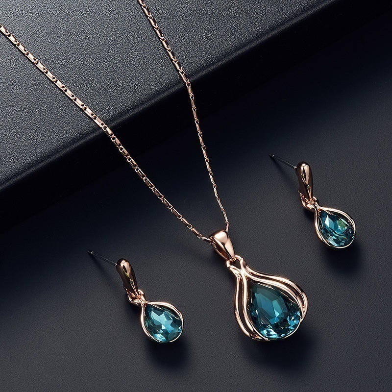 Retro Water Droplets Artificial Crystal Alloy Women's Earrings Necklace 1 Set display picture 2