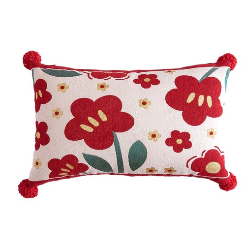 Wedding room decoration yarn-dyed jacquard green leaf flower pillow wedding bedside sofa cushion gold thread happy word waist pillow