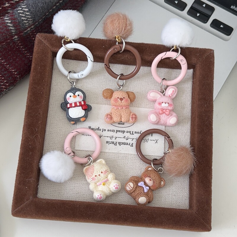Furry Ball Cartoon Ring Keychain Cute Soft Plush Bear Rabbit Penguin Pendant Plush Accessories for Bags Furry Ball Cartoon Ring Keychain Cute Soft Plush Bear Rabbit Penguin Pendant Plush Accessories for Bags