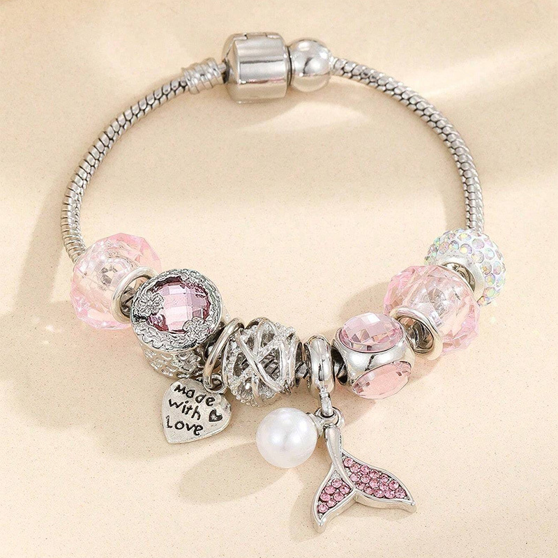 Handmade Beaded Bracelet With Mermaid Tail And Pearl Pendant_voghion.com