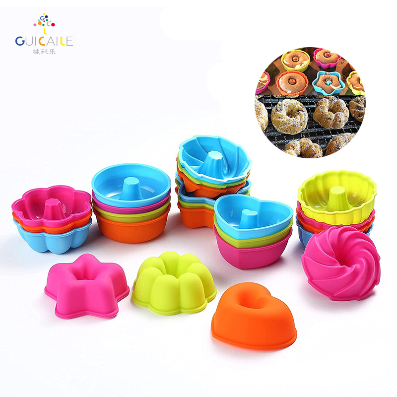 24-Piece Donut Muffin Cupcake Silicone Mold Heart Pumpkin Circle Muffin Jelly Egg Tart Baking Utensils