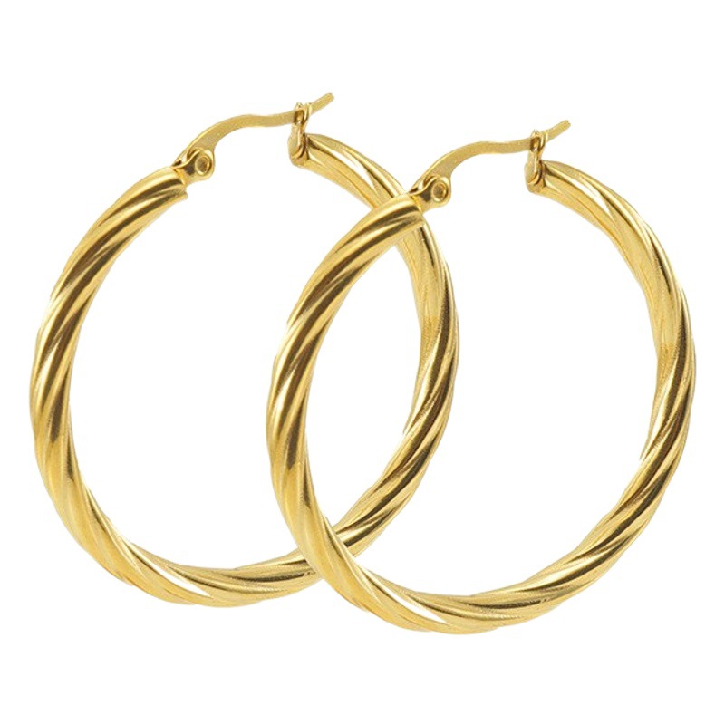 Cross-Border Stainless Steel Earrings Exaggerated Twisted Twist Round Earrings Plated with 18K Gold Women's Elegant Earrings Wholesale