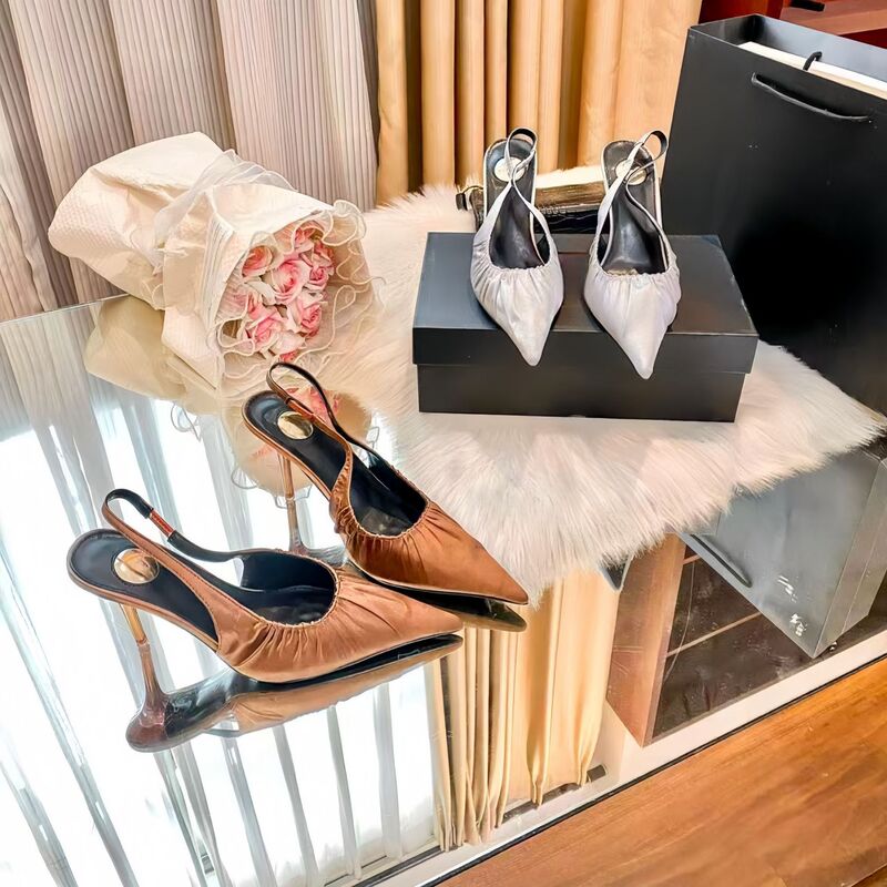 Yangshulin 2025 New Korean Style Silver Toe-Toe Sandals for Women Summer Flats Pointed Toe Pleated Mule Sandals for Women High Heels