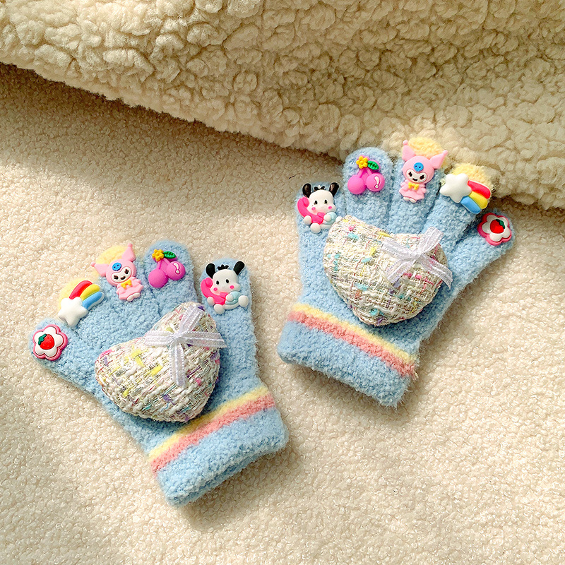 Guantes DIY para niñas Kolomi otoño y invierno para niños calientes dedos de punto para niñas de punto de lana caliente cinco dedos
