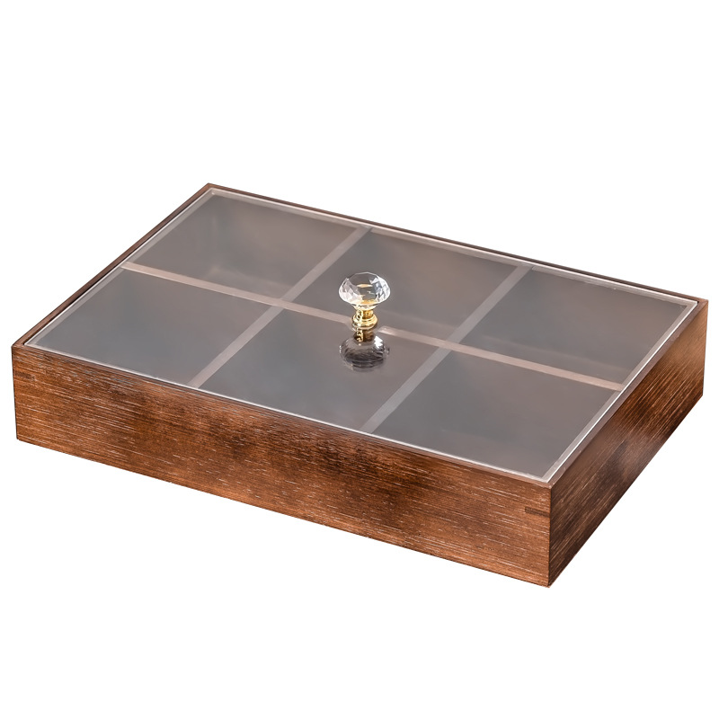 Nueva caja de frutas secas de madera china, caja de almacenamiento de bocadillos de nueces, bandeja de frutas dividida, bandeja de dulces doméstica de nueva casa