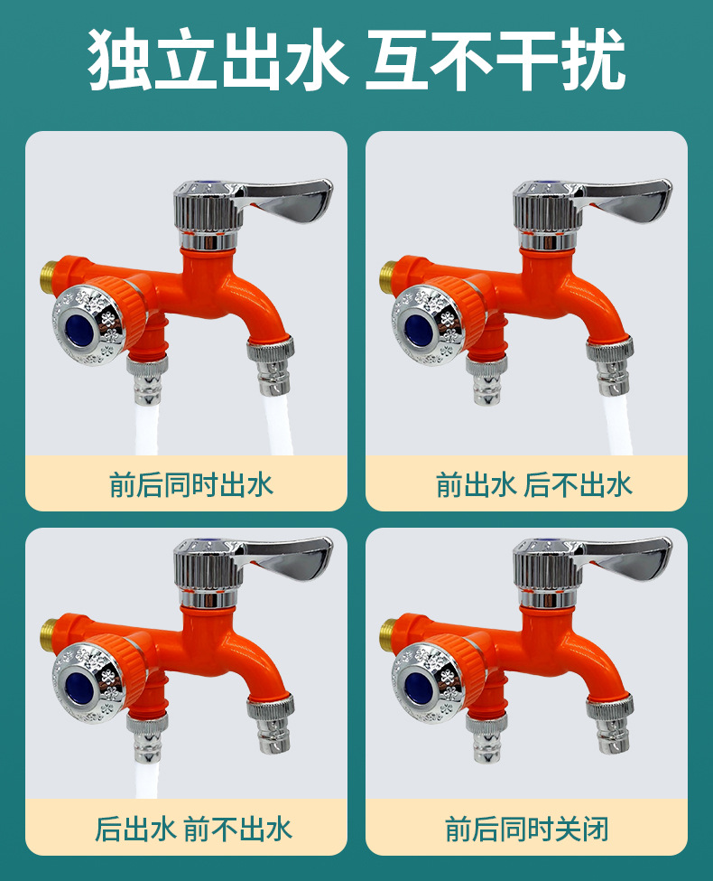 Washing machine faucet with one in and two out, plastic mop sink, balcony, bathroom, multi-functional double-nozzle quick-opening faucet for export Item Picture
