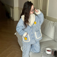 女童三层夹棉睡衣套装加厚法兰绒保暖冬装女孩甜美公主家居服外穿