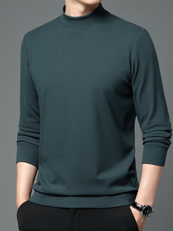 New Men's Sweater Men's Autumn Korean-style Mid-high Collar Base Shirt Youth Casual Fleece Long-sleeved T-shirt Knitted Shirt