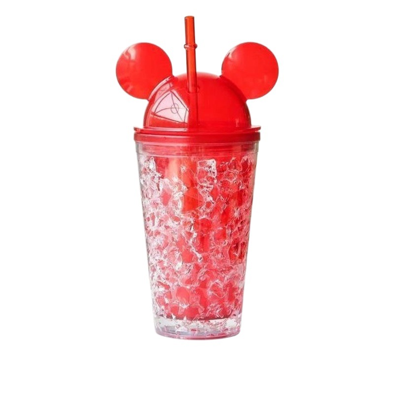 Taza de jugo lindo taza de hielo de plástico de doble capa taza de paja de refrigeración adulto verano fresco taza estudiante taza portátil