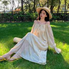柏林花园温柔甜美风麻绳流苏连衣裙新款图片色针织面料修身型