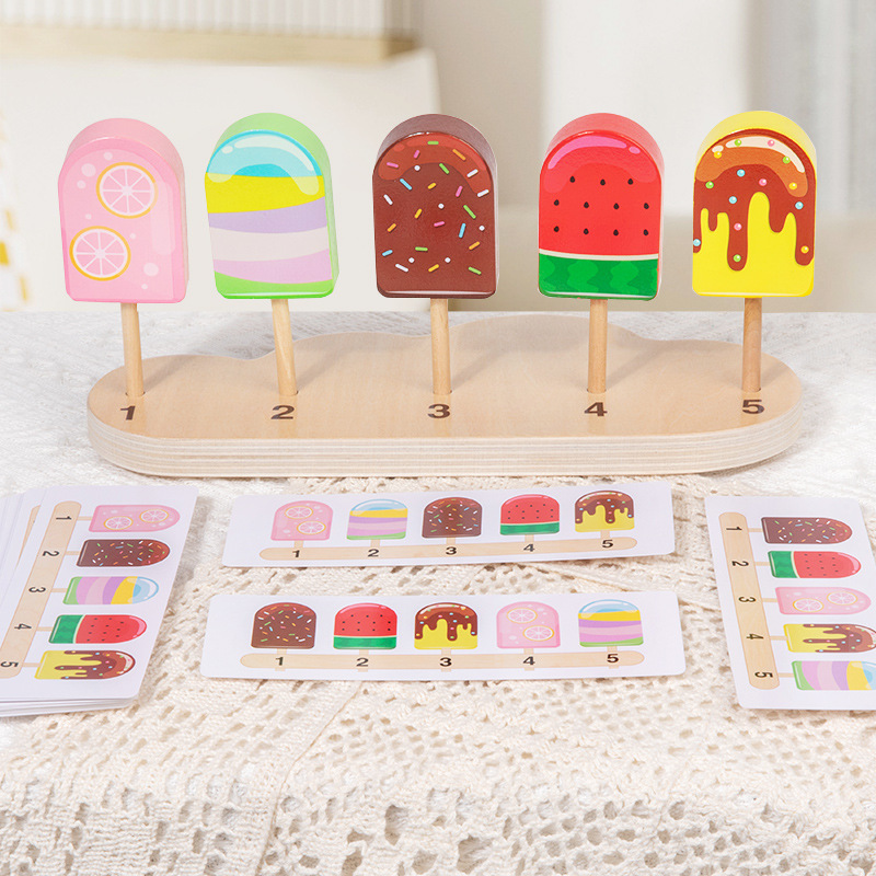 Juguetes de madera para niños Lollipop helado barra de helado pensamiento lógico padres e hijos jugar regalos interactivos