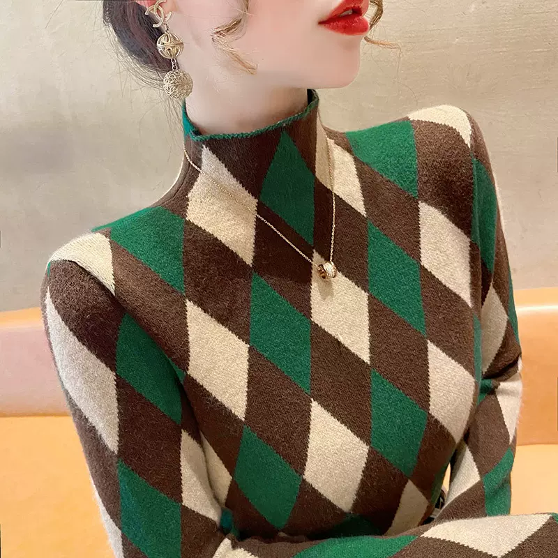 菱格高领毛衣打底衫女秋冬季2025年新款洋气内搭爆款加厚保暖上衣