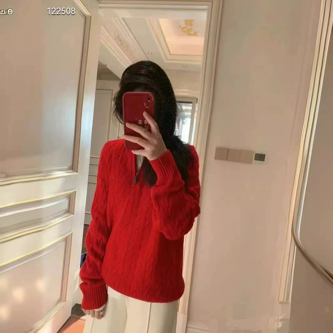 Свитер унисекс RL Ralph Lauren из трикотажной шерсти с воротником-стойкой на молнии для женщин, с узором косичка