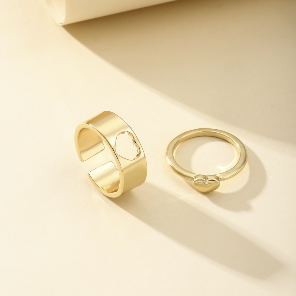 Wholesale Jewelry Alloy Hollow Heart Ring 2 Piece Set Nihaojewelry