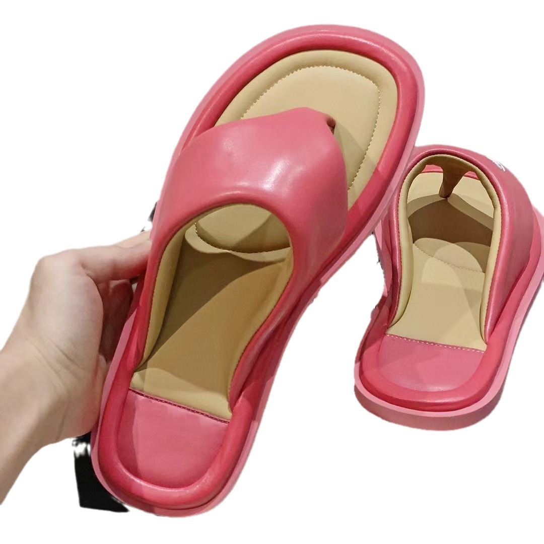 Versión de piel de oveja ~ Chanclas de pan de cuero para mujer en verano