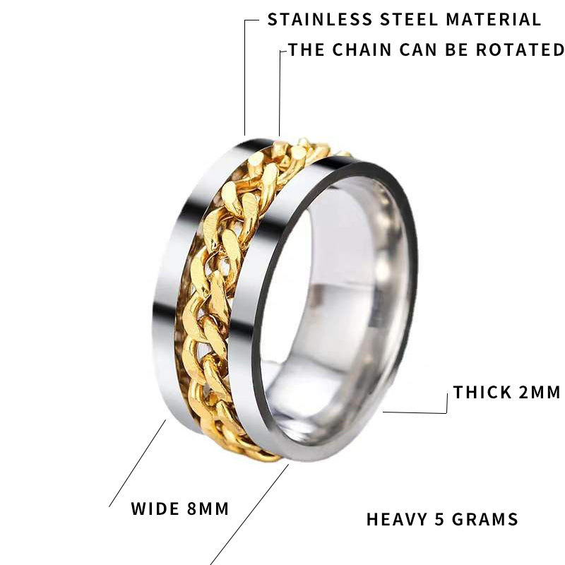 8g Weight 0.01µm Gold Plating Thickness Casual Simple Style Circle Stainless Steel Plating Chain Men's Rings