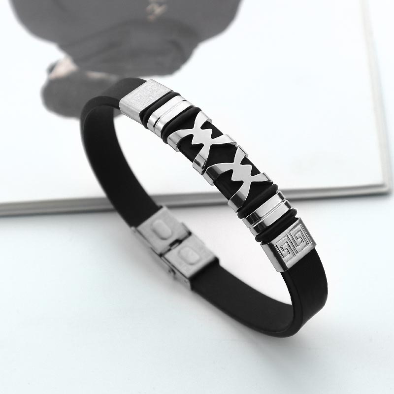 AliExpress hot selling fashion stainless steel silicone bracelet titanium steel silicone wristband hip hop men's bracelet manufacturers wholesale