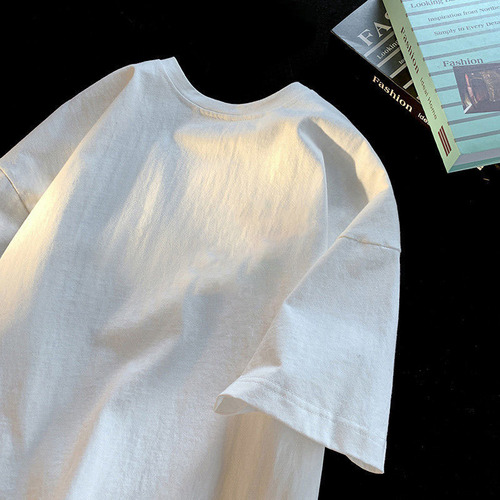 Losses are cleared 100% pure cotton summer loose dropped shoulder short sleeve men's and women's same version Hong Kong style fashion loose matchy matchy simple up