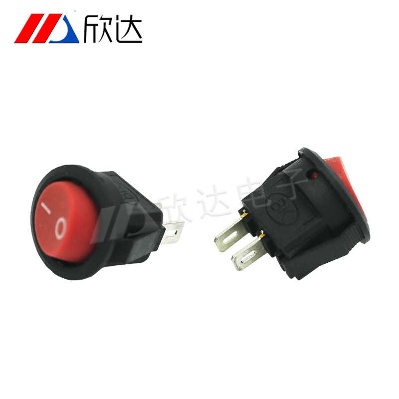 小圆下方两脚实心红盖 小型船型开关2脚2档翘板电源按钮开关翘板