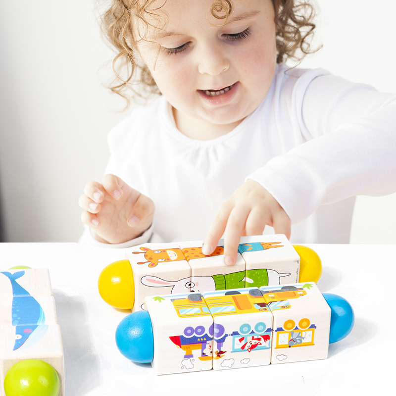 Niños de madera animales giratorios bloques de puzzle bebés 0 - 3 años de edad precoces juguetes de puzzle cognitivo animal