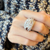 Tide, small design advanced elegant wedding ring, high-quality style, light luxury style, diamond encrusted, on index finger