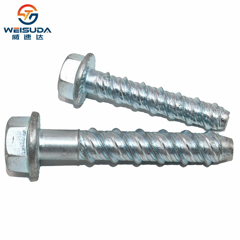 Hexagonal flange head, concrete, cement, self tapping, self cutting anchor bolt, carbon steel bolt, 
