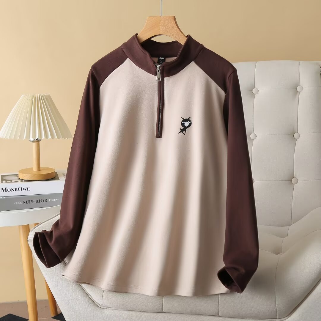 2024 Autumn Winter New Color-Block Half-Zip Sweatshirt For Women Fashion Cat Print Long Sleeve Versatile Top H72 2443_voghion.com