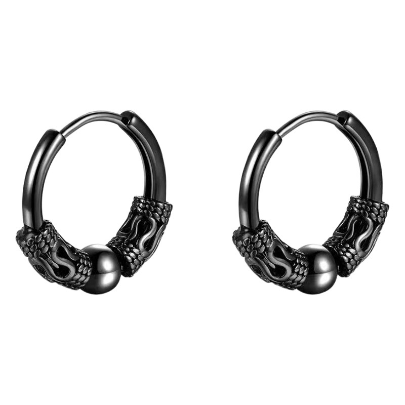 Fashionable Korean version of stainless steel dragon pattern National Wind totem earrings domineering personality earbuckle men DIY round line earrings wholesale