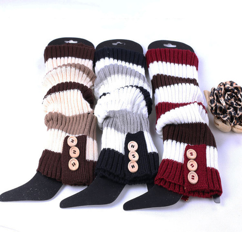 New European and American woolen foot warmers with 3 buttons, sock covers, boot covers, European and American warm pile socks, knitted leg covers