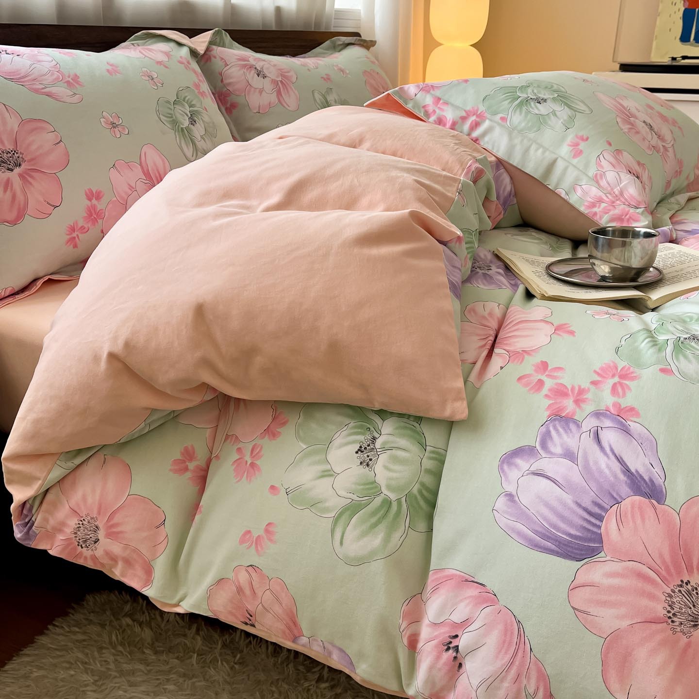 Algodón grueso de cuatro piezas, sábanas de algodón lavado con agua, dormitorios de estudiantes, tres piezas