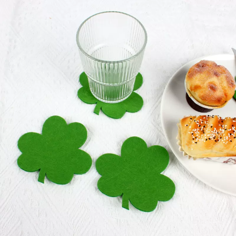 跨境北欧风爱尔兰节幸运三叶草毛毡餐垫杯垫套装圣帕特里克节