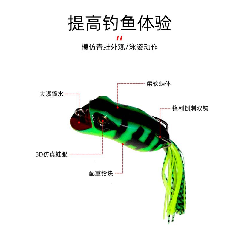 Rana trueno señuelo negro de larga distancia, hierba pesada, doble gancho, rayo fuerte, rana trueno, señuelo biónico de Rana trueno, 6.5cm14g16g