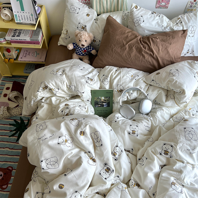 Clase A ropa de cama desnuda para dormir cuatro piezas de algodón lavado con agua sábanas de aire cubierta de cama de grado madre y bebé dormitorio de tres piezas