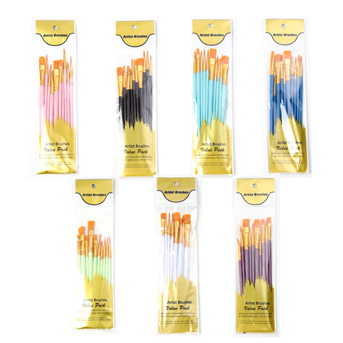 Cross-border Amazon 10 plastic long pole children's art diy oil painting nylon gouache acrylic set brushes
