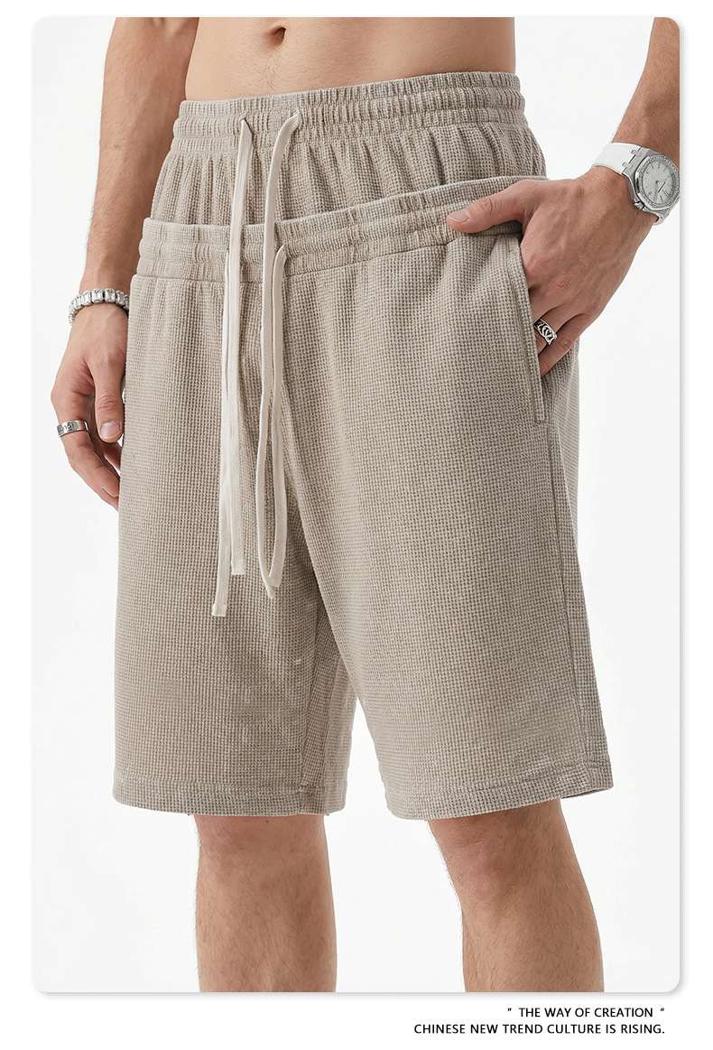 Herren Freizeitshorts Mit Waffelstruktur Und Kordelzug Bund_voghion.com