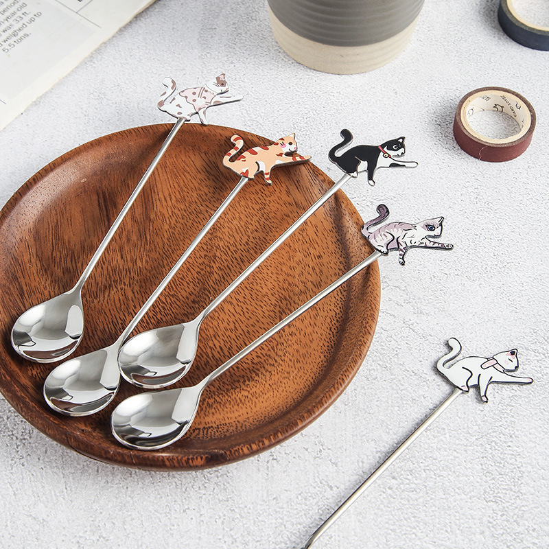 Creative 304 Stainless Steel Cute Fun Fish Cat Restaurant Dessert Coffee Honey Stirring Spoon Fruit Fork_voghion.com