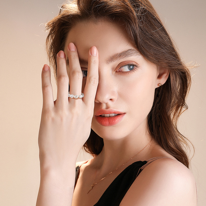 8g Weight Freshwater Pearl, Pearl Inlay Material Rings Classification Adjustable Ring Size Freshwater Pearl Freshwater Pearl Pearl Geometric Rings Freshwater Pearl Rings