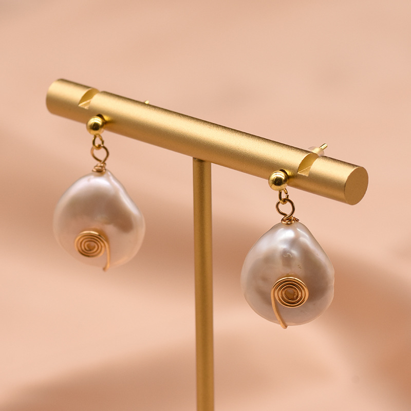 Perla alta sensación barroco pendientes de gota de perla estilo europeo y americano joyas de diseño al por mayor natural