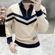 半拉链立领卫衣男春季新款时尚长袖潮流休闲百搭拼接撞色打底衫男